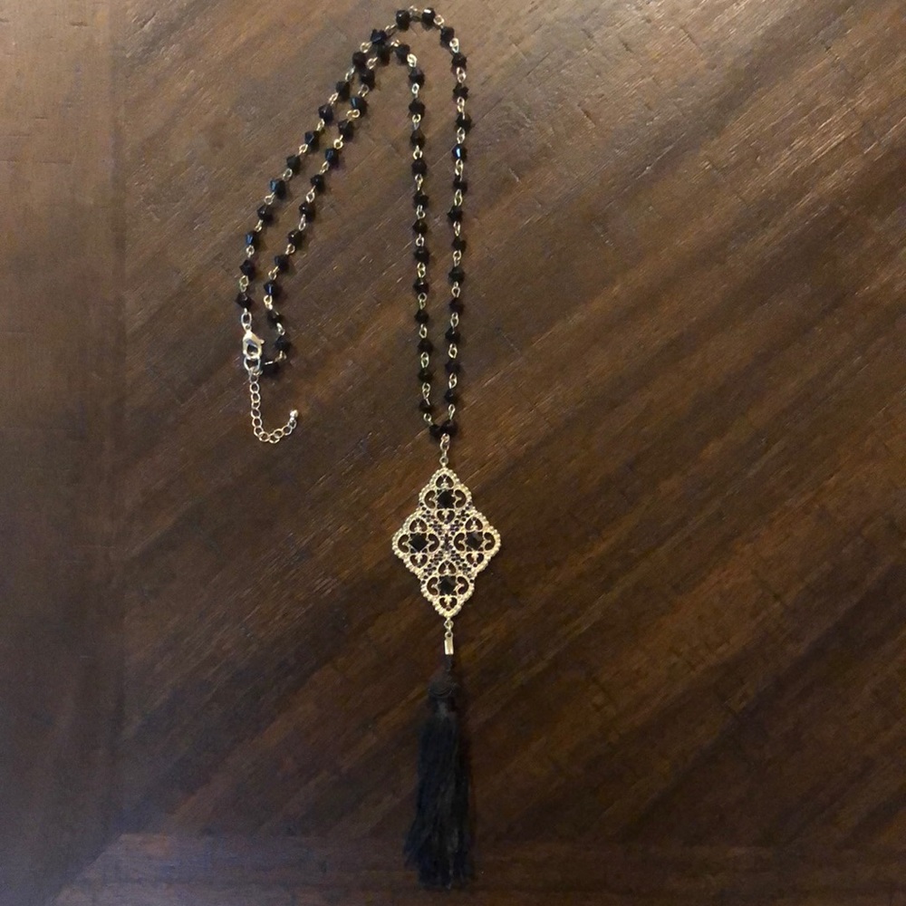 Black and gold tassel necklace